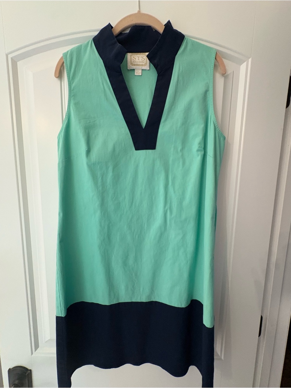 STS Navy Trim Mint Sleeveless Shift Dress Sz Large